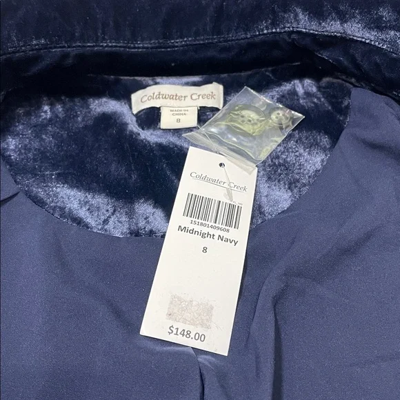 NWT’s Gorgeous Coldwater Creek Midnight Blue Velvet Blazer Size 8